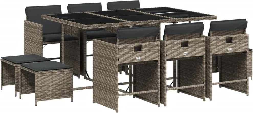 vidaXL 11 részes szürke polyrattan kerti ülőgarnitúra párnákkal