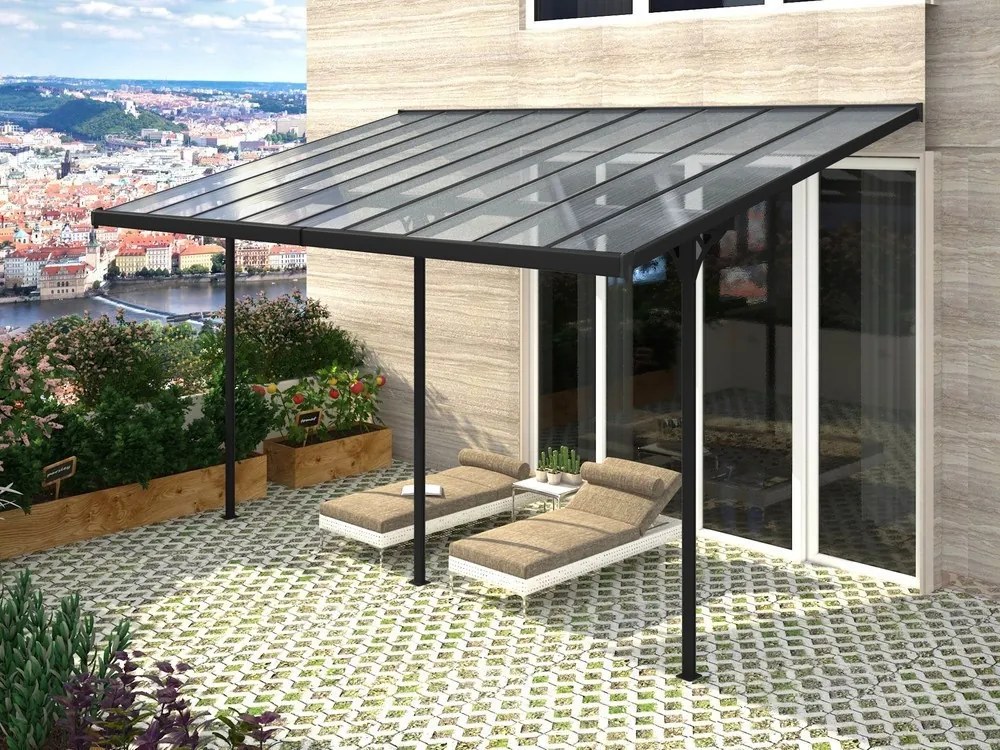 Féltetős alumínium pergola antracit átlátszó tetővel 303 cm x 312 cm P-312-1
