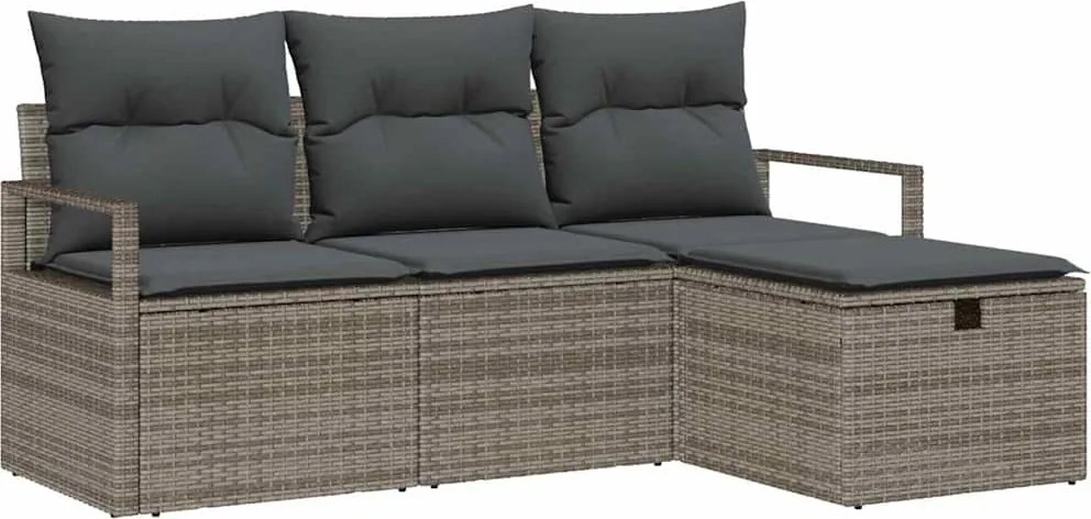vidaXL Kerti Kanapé Szett párnával tárolóval 4 pcs Szürke Poli rattan