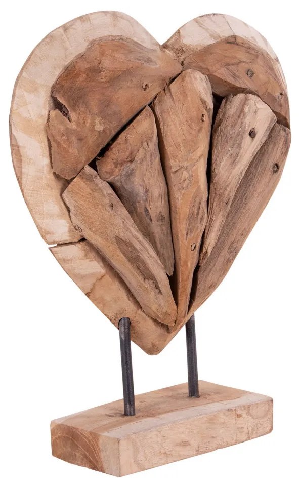 Almada Dekorációs szív teak fából, natúr, h30 cm
