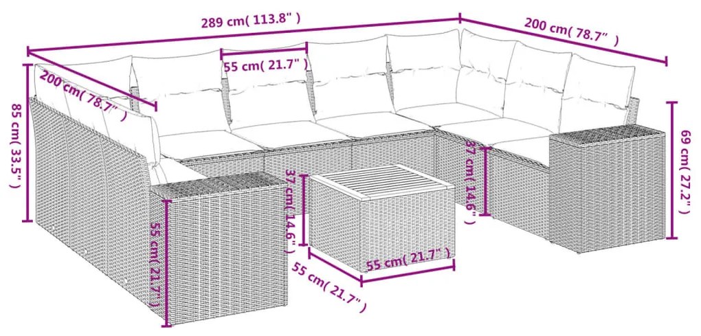 10 részes bézs polyrattan kerti ülőgarnitúra párnával