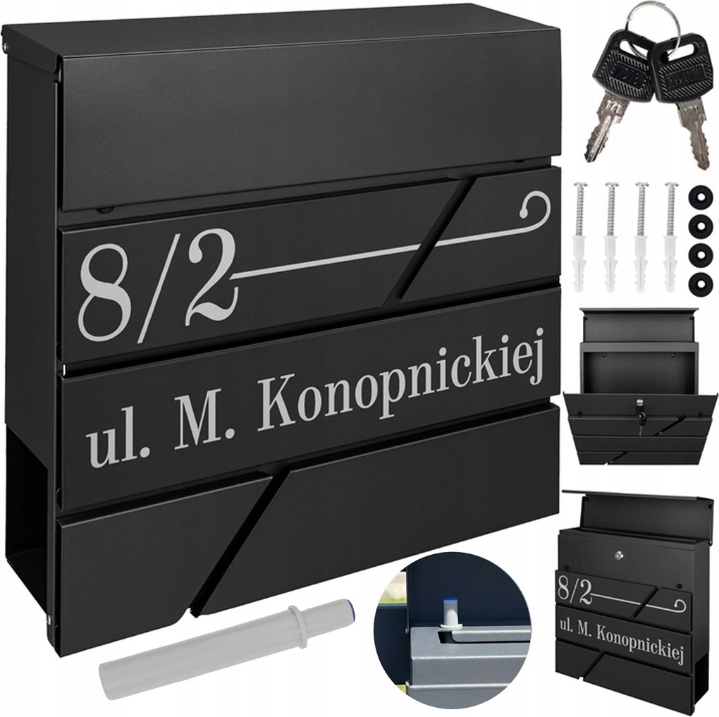 Levél- És Újságtartó Doboz Fekete Cím Minta