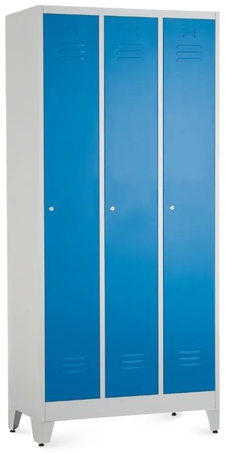 Fém szekrény - 3 rekeszes, 90 x 50 x 191,5 cm, helyreigazítással, hengerzár, kék - ral 5012