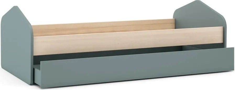 Natúr színű-szürkészöld ágyneműtartós gyerekágy kihúzható pótággyal ágyráccsal 90x200 cm borovi fenyő dekorral Estefania – Marckeric