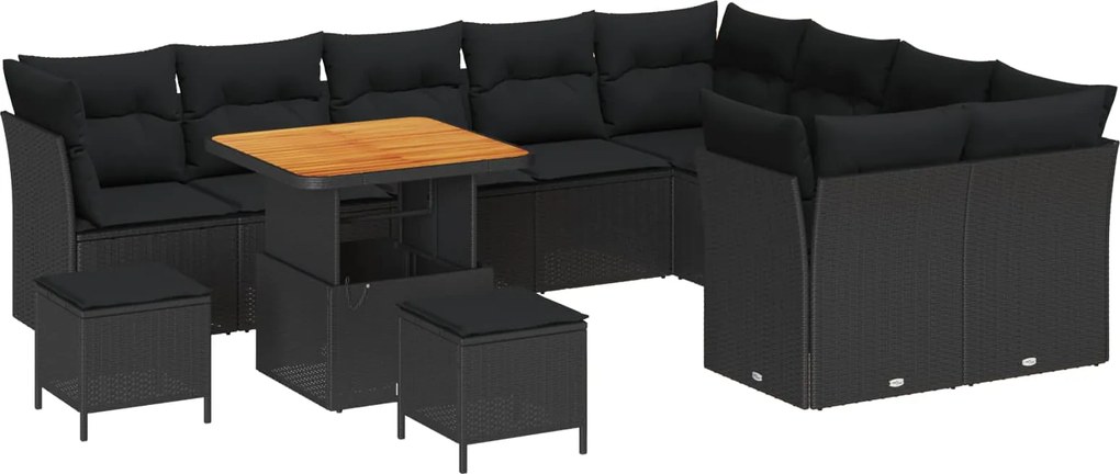 vidaXL Kerti Kanapé Szett párnával tárolóval 12 pcs Fekete