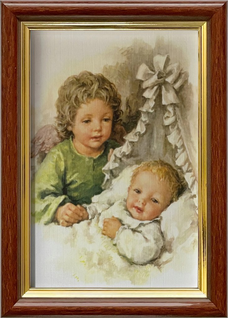 Vászonkép 18x13 Őrangyal Angyal Barna Arany Díszített Fa Keret