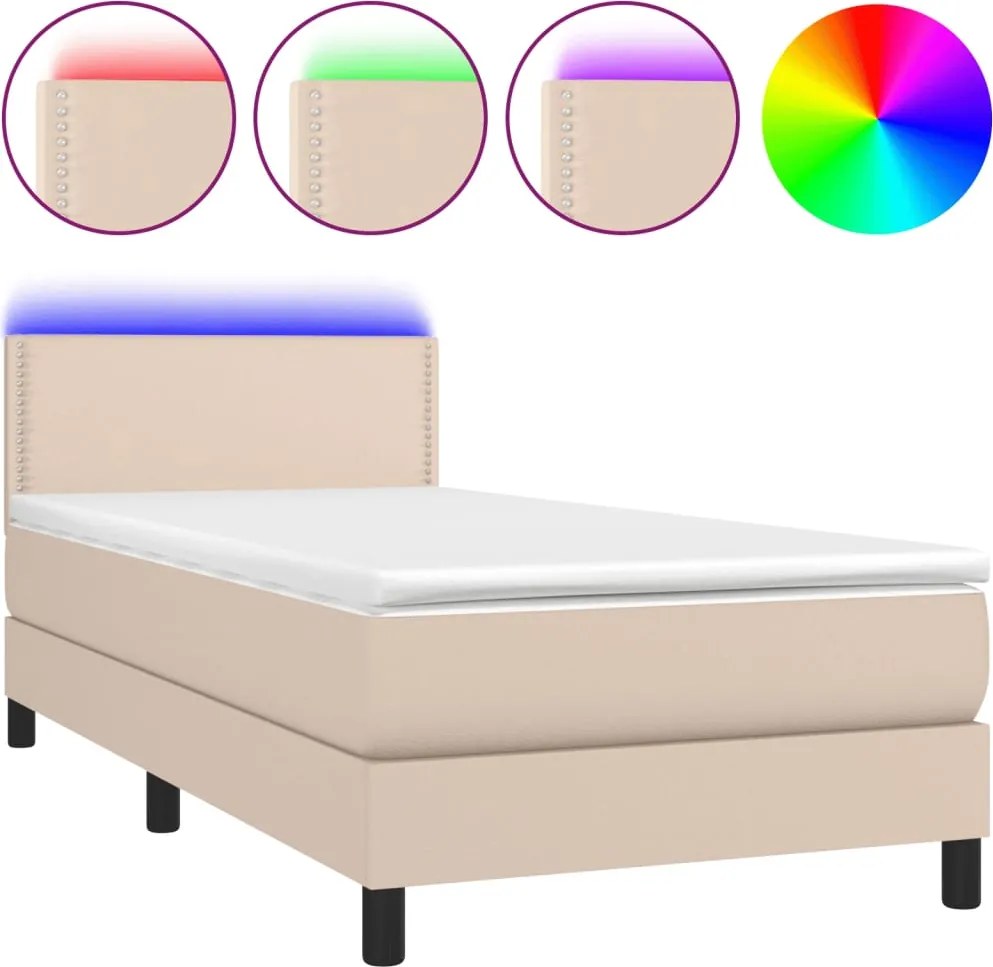 vidaXL cappuccino színű műbőr rugós ágy matraccal és LED-del 80x200 cm