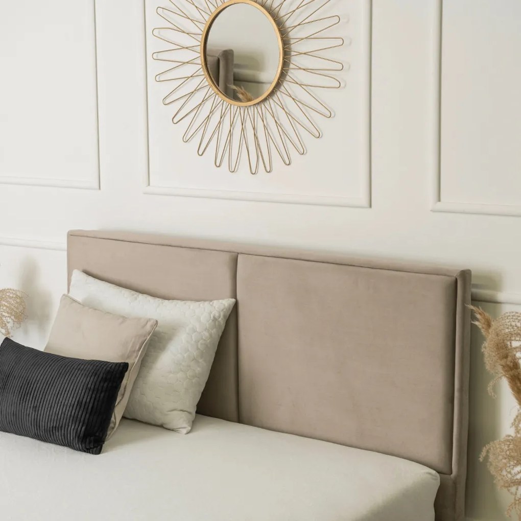 Bézs Bársony Ágyneműtartós Franciaágy. 140x200 DUO