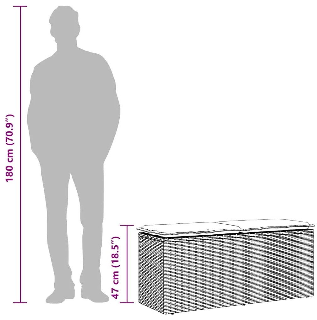 szürke polyrattan kerti pad párnával 116 x 46 x 57 cm