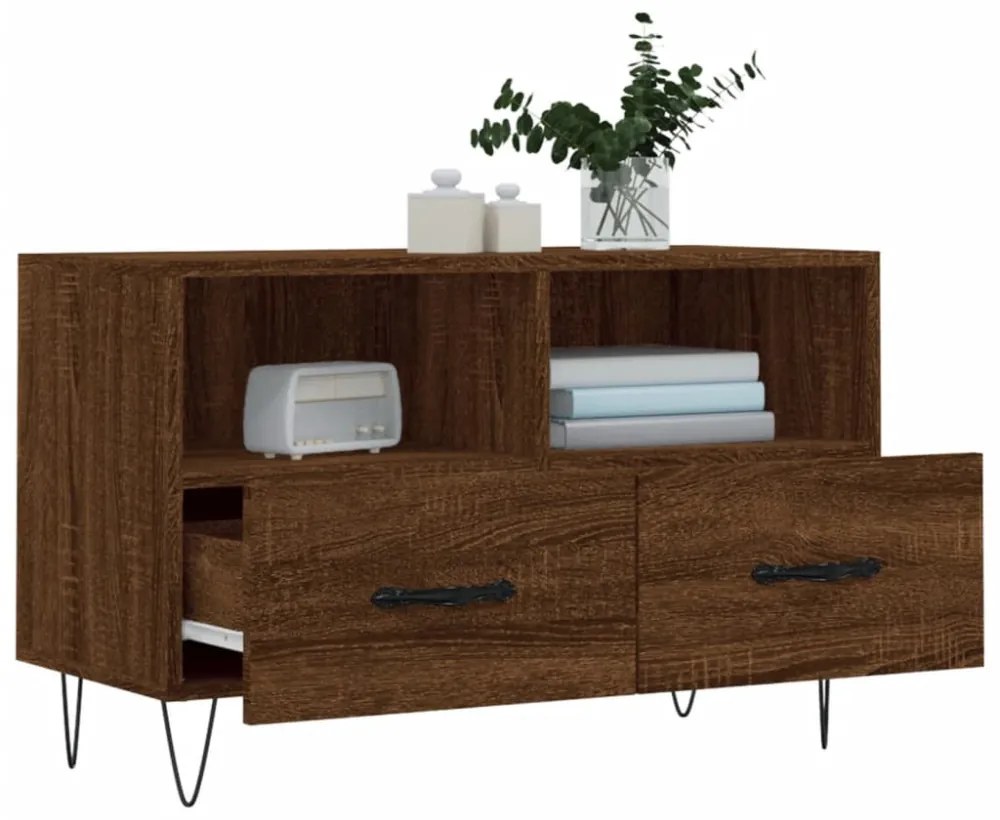 barna tölgyszínű szerelt fa TV-szekrény 80 x 36 x 50 cm
