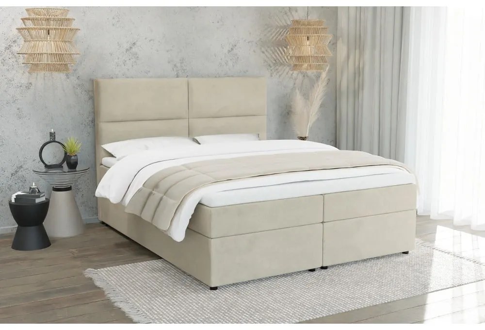 Bézs ágyneműtartós boxspring ágy 140x200 cm Rico – Ropez
