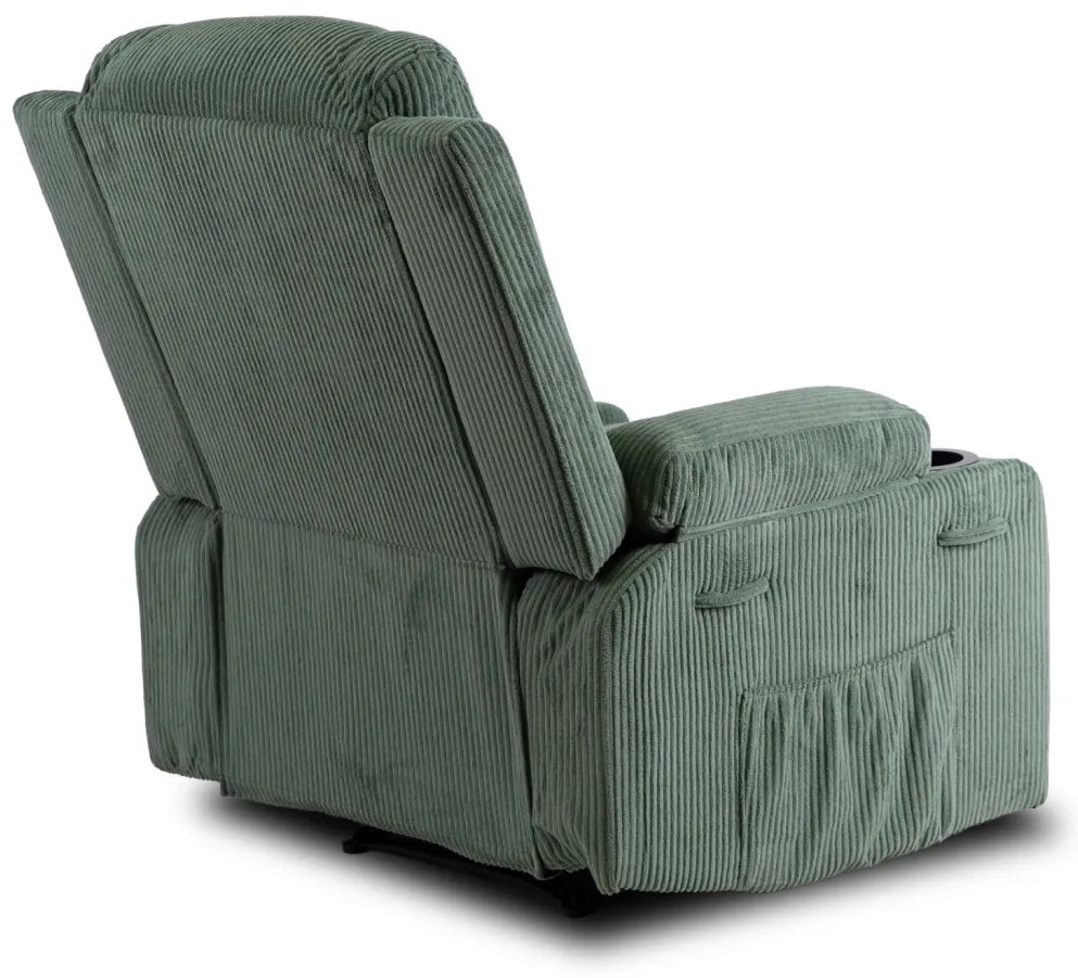 Elektromosan Vezérelhető Masszázsfunkciós Relaxfotel Zöld Kordbársony Kárpittal. BOX2