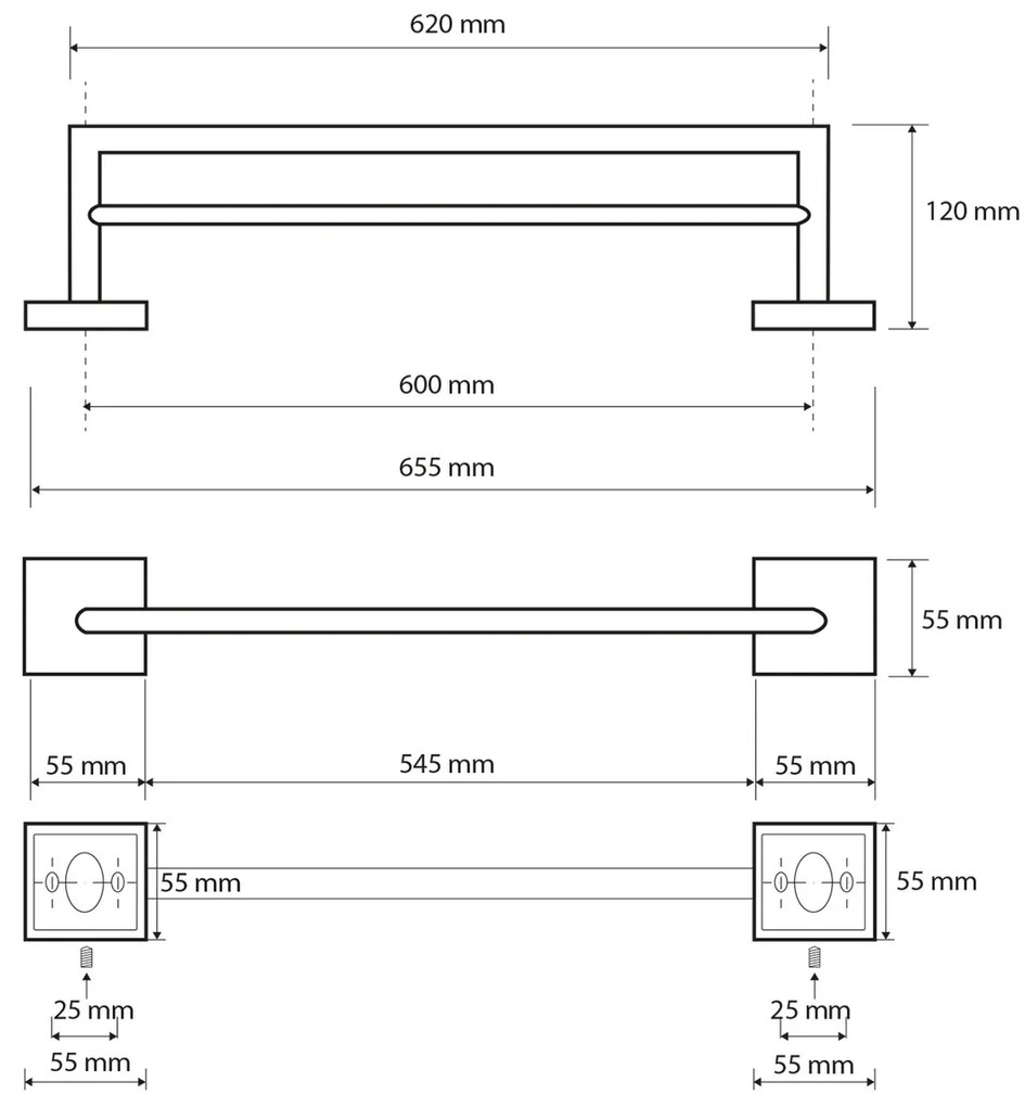 SAPHO XQ404 X-Square kéztörlő tartó dupla 65 cm,ezüst