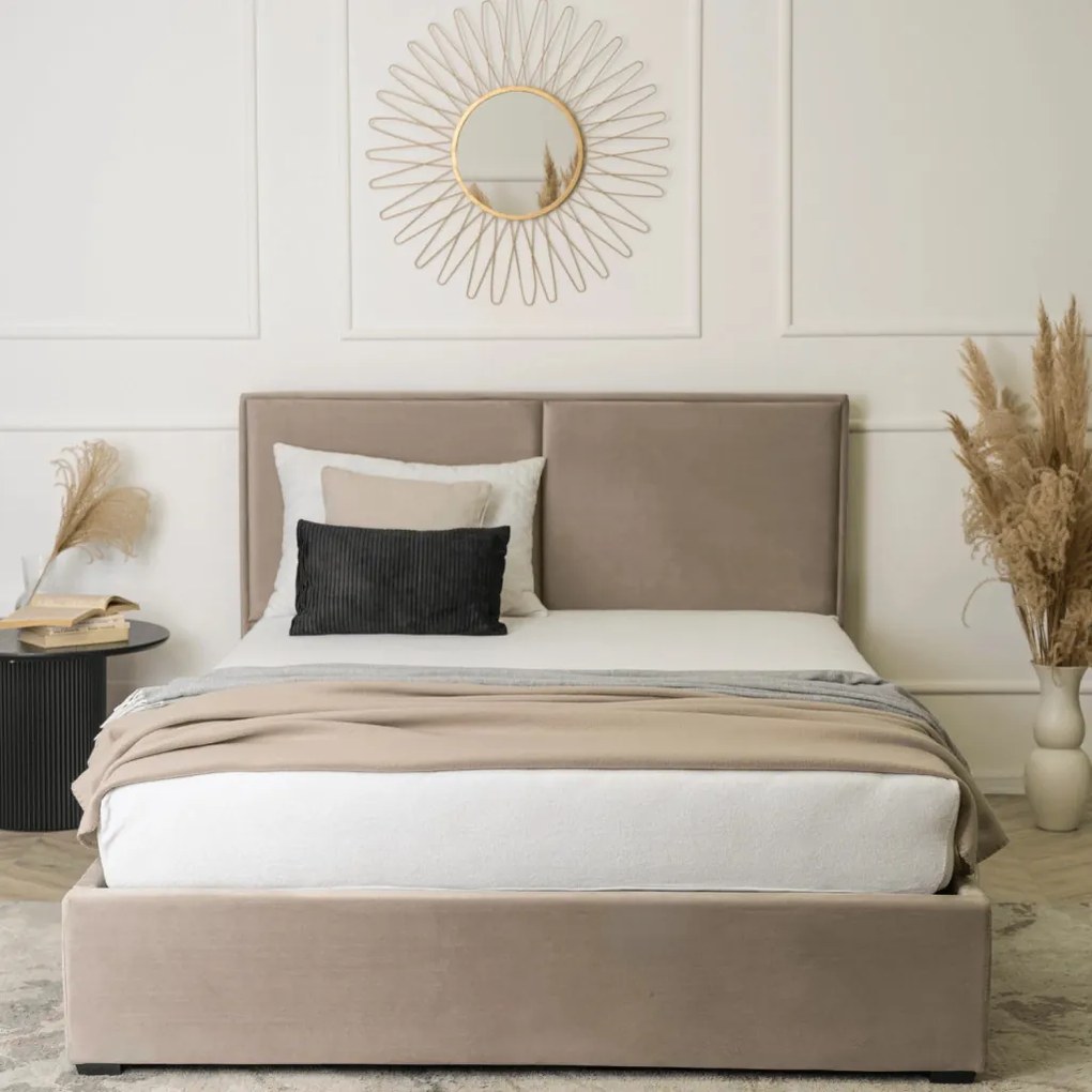 Bézs Bársony Ágyneműtartós Franciaágy. 140x200 DUO