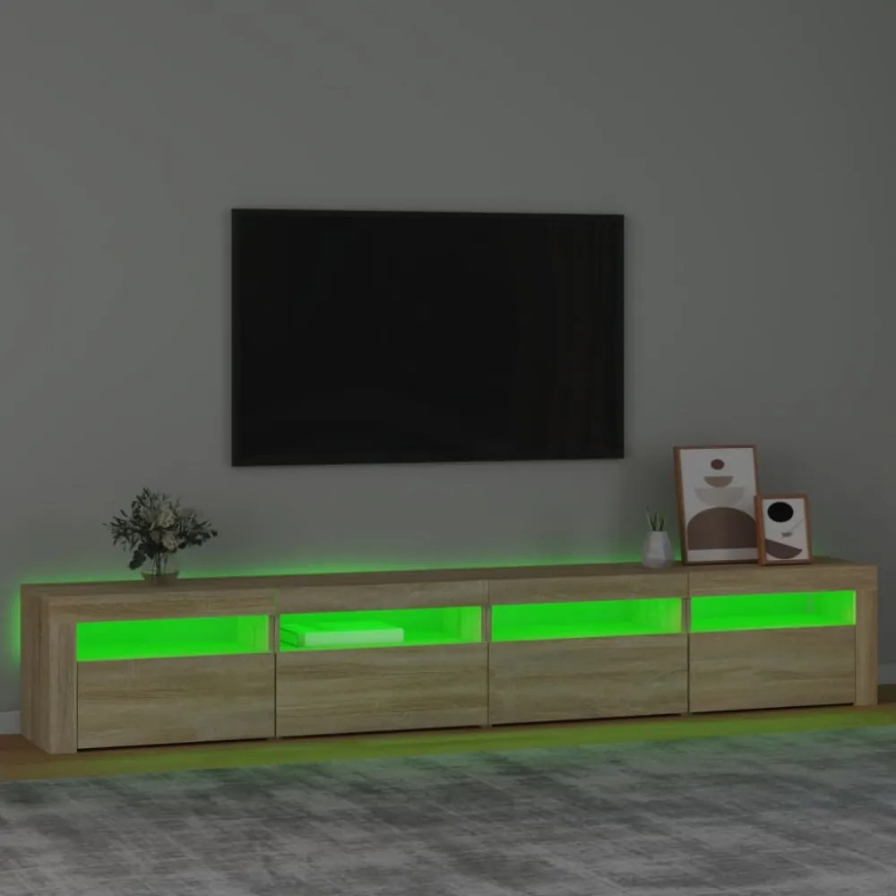 sonoma tölgy színű TV-szekrény LED-lámpákkal 240x35x40 cm