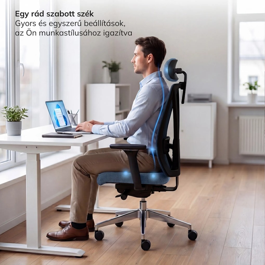 Ergonómikus, forgó irodai szék, sötétkék: VECTOR