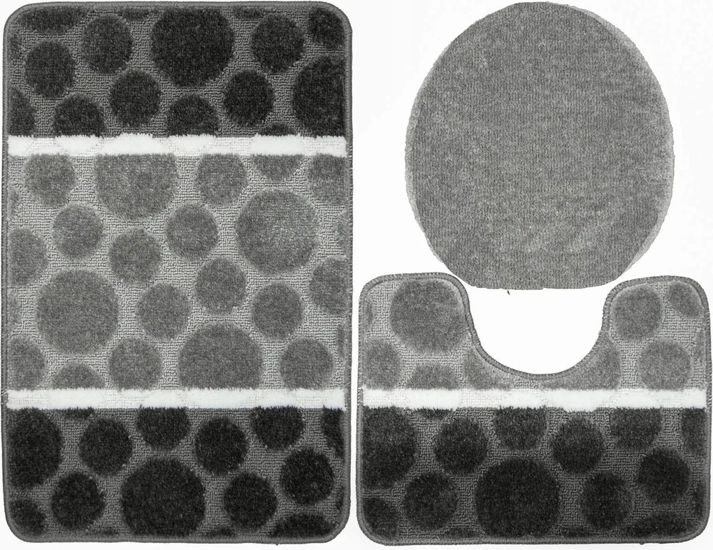 Siena 3 Részes Szürke Fürdőszobaszőnyeg Szett Wc-párnával