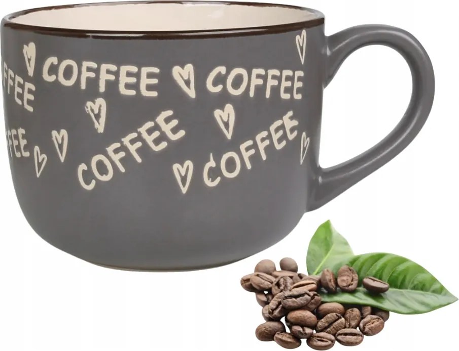 Kávés bögre tea Nagy 530 ml Coffee szürke porcelán