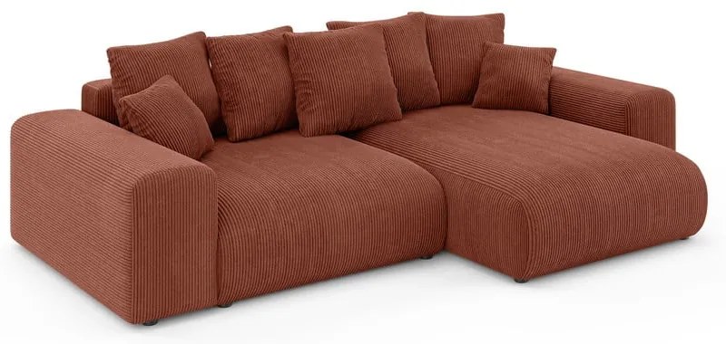 Téglavörös kordbársony kinyitható tárolóhelyes sarokkanapé (variálható sarok) Luma – Ropez