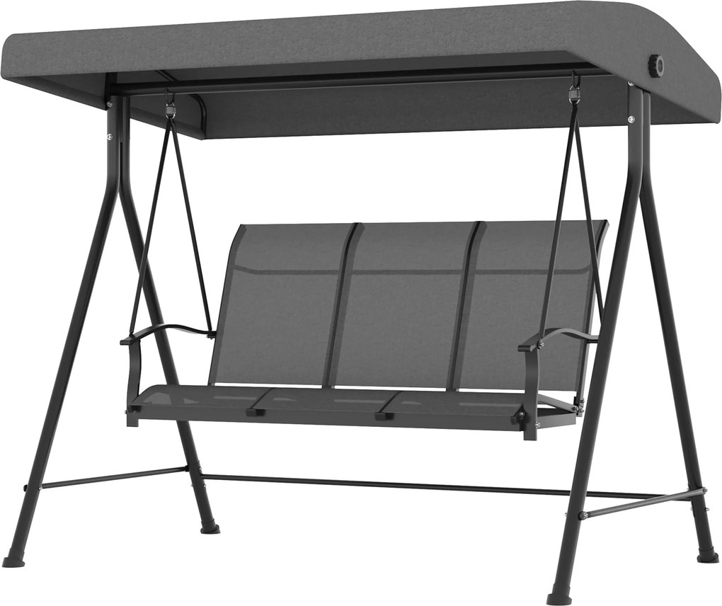 Outsunny Hollywood Swing 3-Személyes Hinta, Állítható Napernyővel, Karfás Hintaágy, 240 kg Teherbírás, Fém, Textil, Sötétszürke, 195 x 118 x 170 cm |
