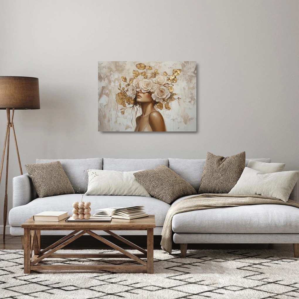 Üveg kép - Lány rózsákkal (70x50 cm)