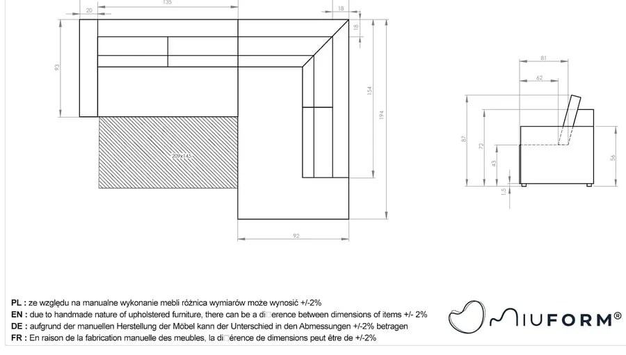 Világosszürke kordbársony kinyitható sarokkanapé (jobb oldali) Brave Dave – Miuform