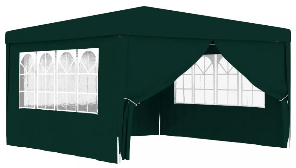 zöld rendezvénysátor oldalfalakkal 4 x 4 m 90 g/m²