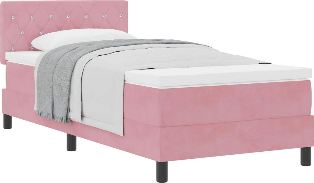 vidaXL Boxrugós ágy matracmal Rózsaszín 90 x 200 cm Bársony
