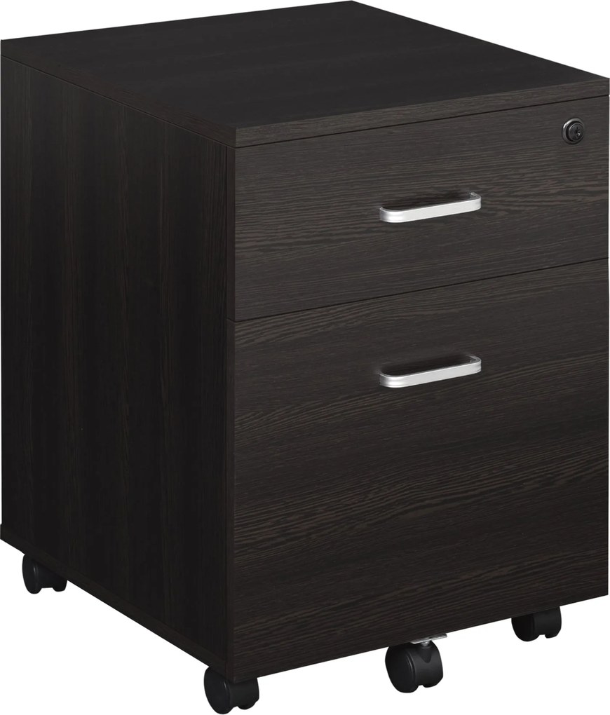 Vinsetto Mobil Irattároló A4-es Dokumentumokhoz Kerekekkel, Zárható Iratfiók 2 Fiókkal és Zárral, 40x45x55.6 cm Wengué | Aosom