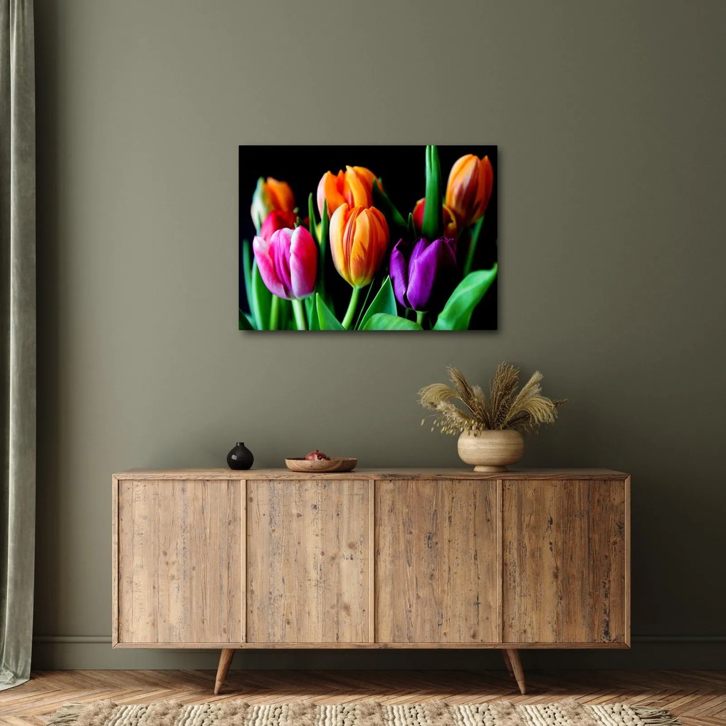Tulipánok képe fekete alapon (70x50 cm)