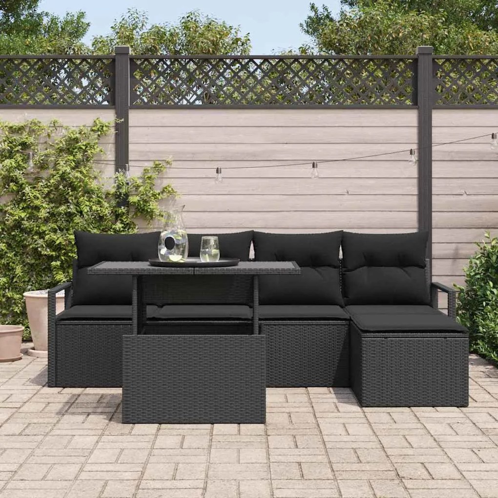 Kerti Kanapé Szett párnával 6 pcs Fekete