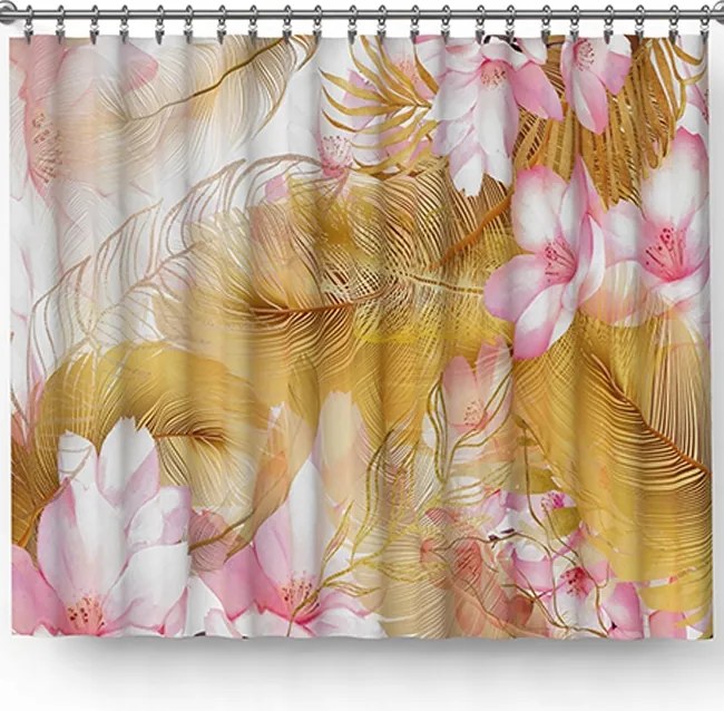 Kész függöny 150x250cm rózsaszín/arany tollmintával