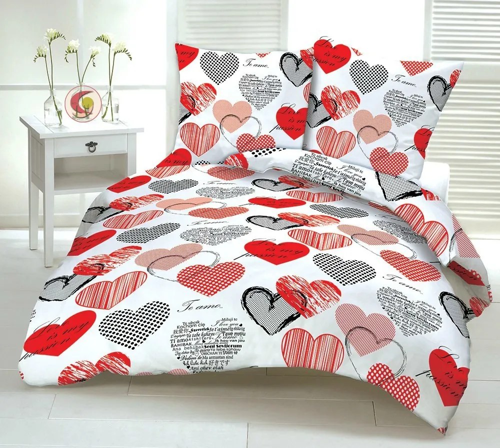 HEARTS RED pamut ágynemű DeLuxe Ágynemű mérete: 140x200 cm, A csomag tartalma: Készletcsomagolás