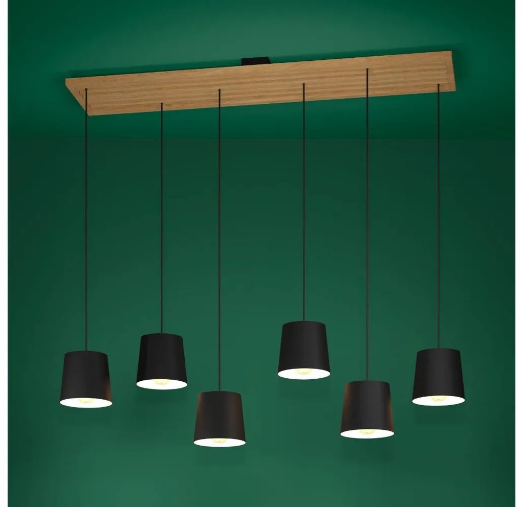 Eglo 390131 - Csillár zsinóron CAMARIOCA 6xE27/40W/230V fekete/barna