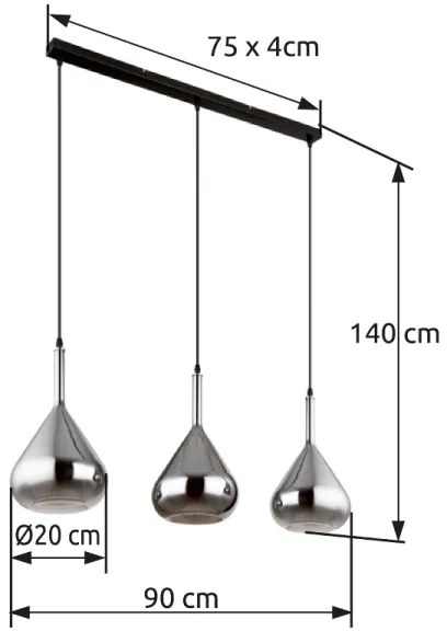 Globo 15542-3 - Csillár zsinóron GEEKY 3xE27/60W/230V fekete