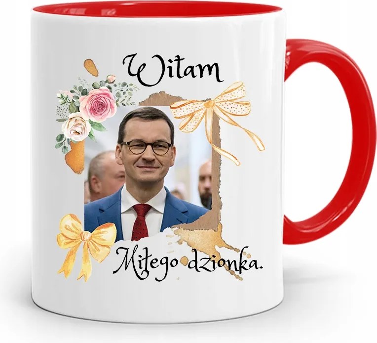 Piros Politikus Bögre Mateusz Morawiecki Miniszterelnök fényképes nyomtatással