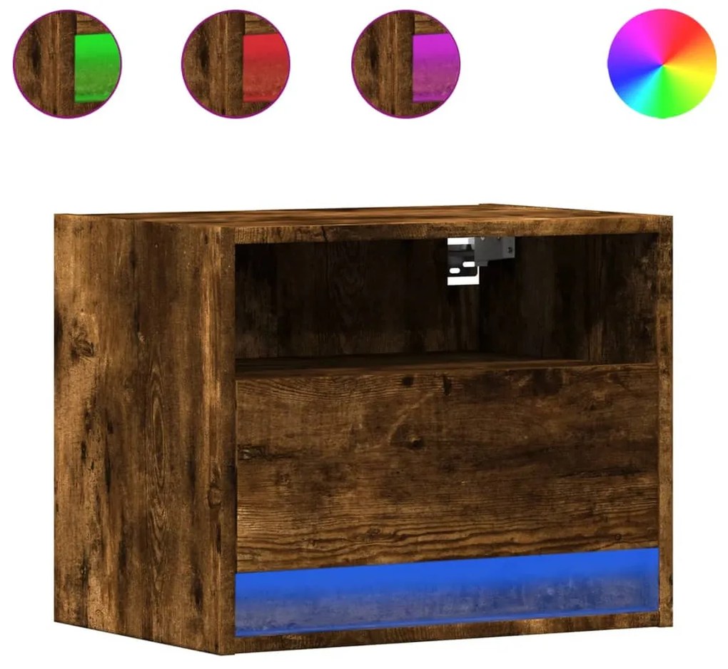 2 db sonoma tölgy színű fali éjjeliszekrény LED-világítással