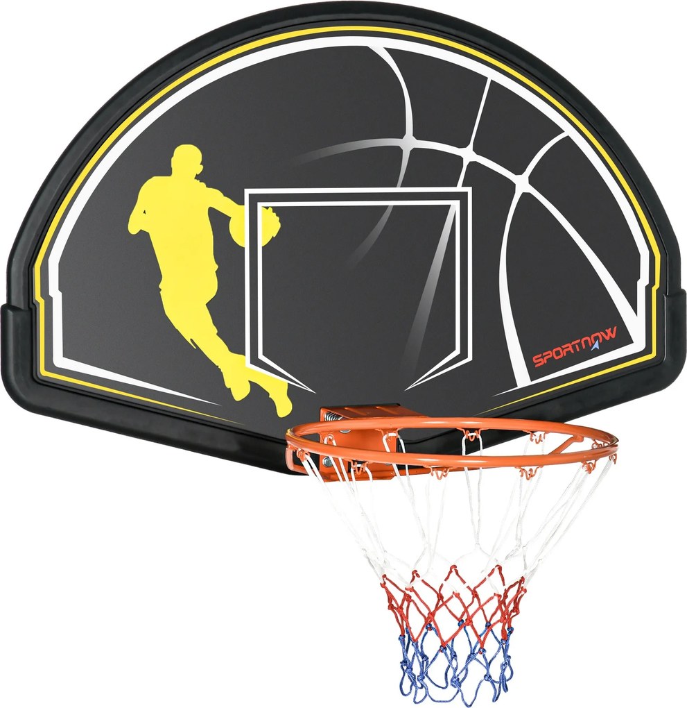 SPORTNOW Fali Kosárlabda Gyűrű Hálóval Beltéri és Kültéri Használatra 110x90x70 cm Fekete és Sárga | Aosom