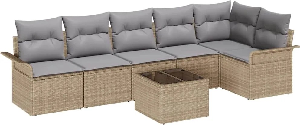 vidaXL Kerti Kanapé Szett párnával tárolóval 7 pcs Bézs Poli rattan