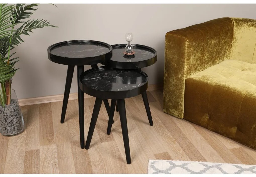 KÉSZLET 3x Kisasztal CALL fekete