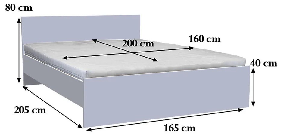 Miami franciaágy ágyneműtartó nélkül 160x200 cm fehér-yorki tölgy