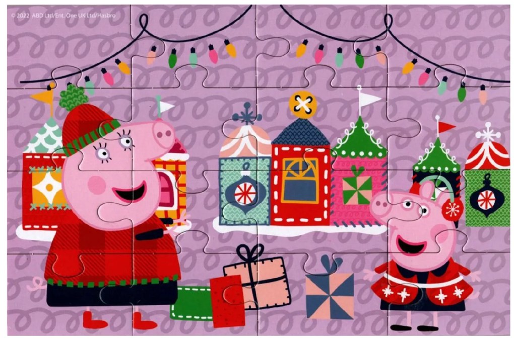 PEPPA MALAC karácsonyi hangulatban gyerek puzzle 4 az 1-ben, 19x29 cm