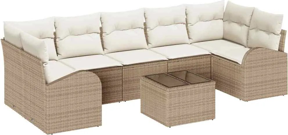 vidaXL Kerti Kanapé Szett Bézs 55 x 55 x 37 cm polirattan