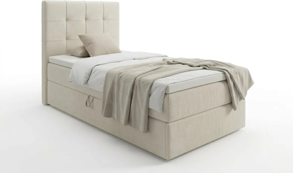 Kárpitozott boxspring ágy DIRELIS VIBE 90x200 cm krémszínű Matrac: Bonell rugós matrac