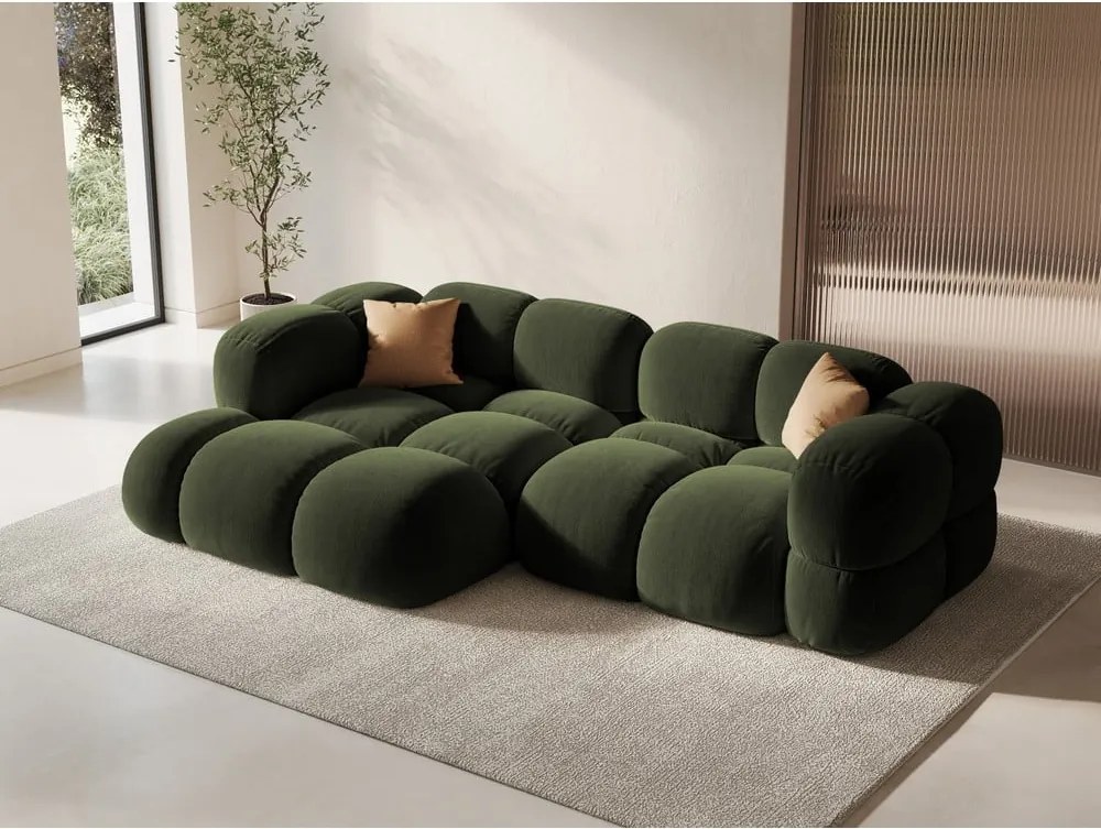 Zöld bársony sarokkanapé (bal oldali-heverő résszel) Loretto – Cosmopolitan Design