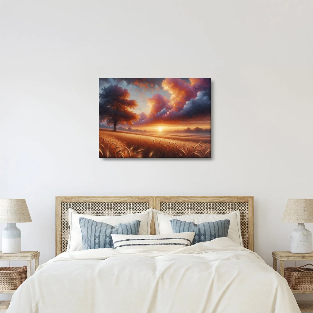 Kép – Naplemente a mezőn (70x50 cm)