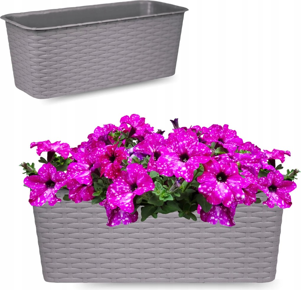 Erkély Virágtartó Rattan Virágtartó Erkélyre Növények 40cm Szürke