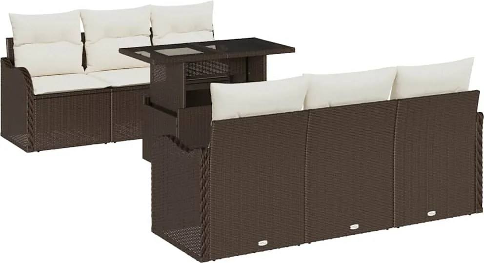 vidaXL Kerti Kanapé Szett párnával 7 pcs Barna Poli rattan