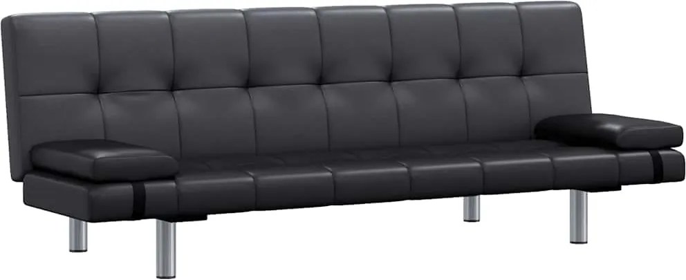 vidaXL fekete műbőr állítható kanapéágy két párnával