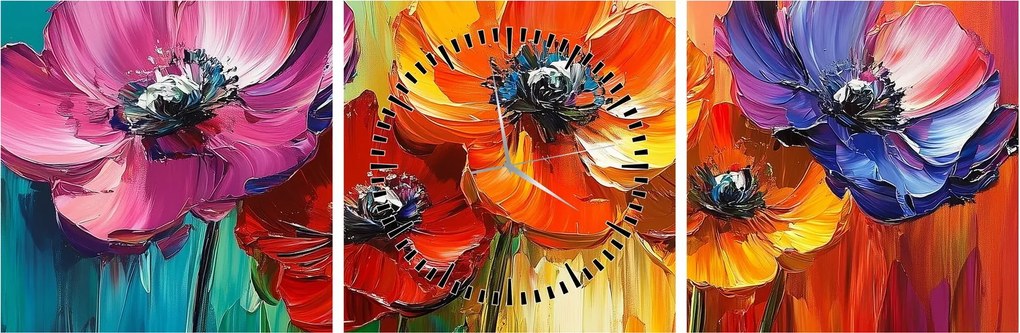 Kép - Öt színes virág (órával) (90x30 cm)